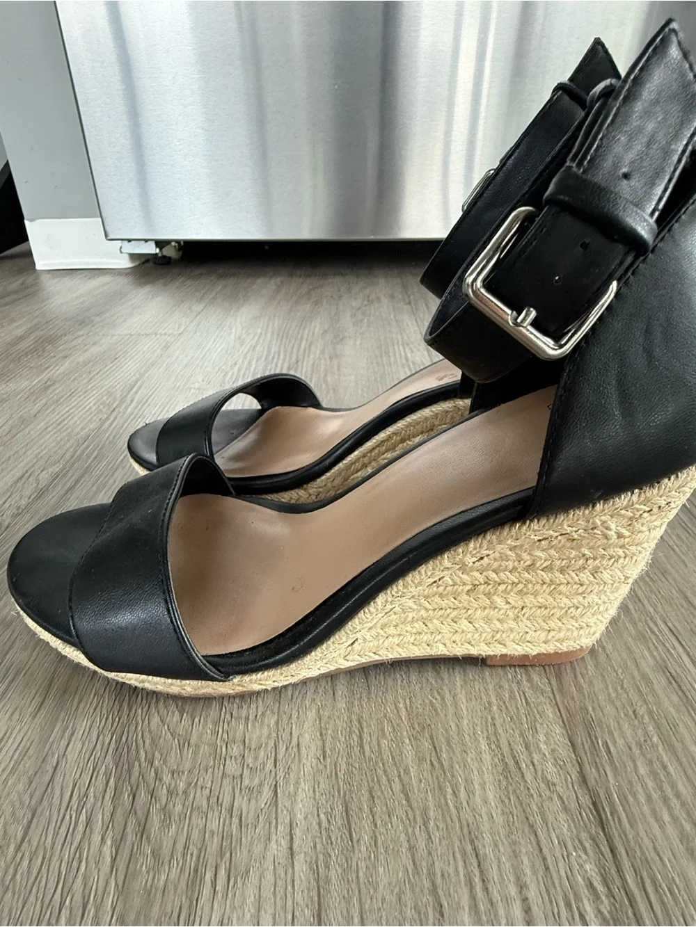 A new day Black Ankle-Strap Espadrille Wedge Sandals